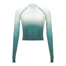 Gradient Color O Neck Long Sleeve Yoga Shirt Women Seamless Fitness T-Shirt with Thumb Holes Workout Tops Breathable Sportswear