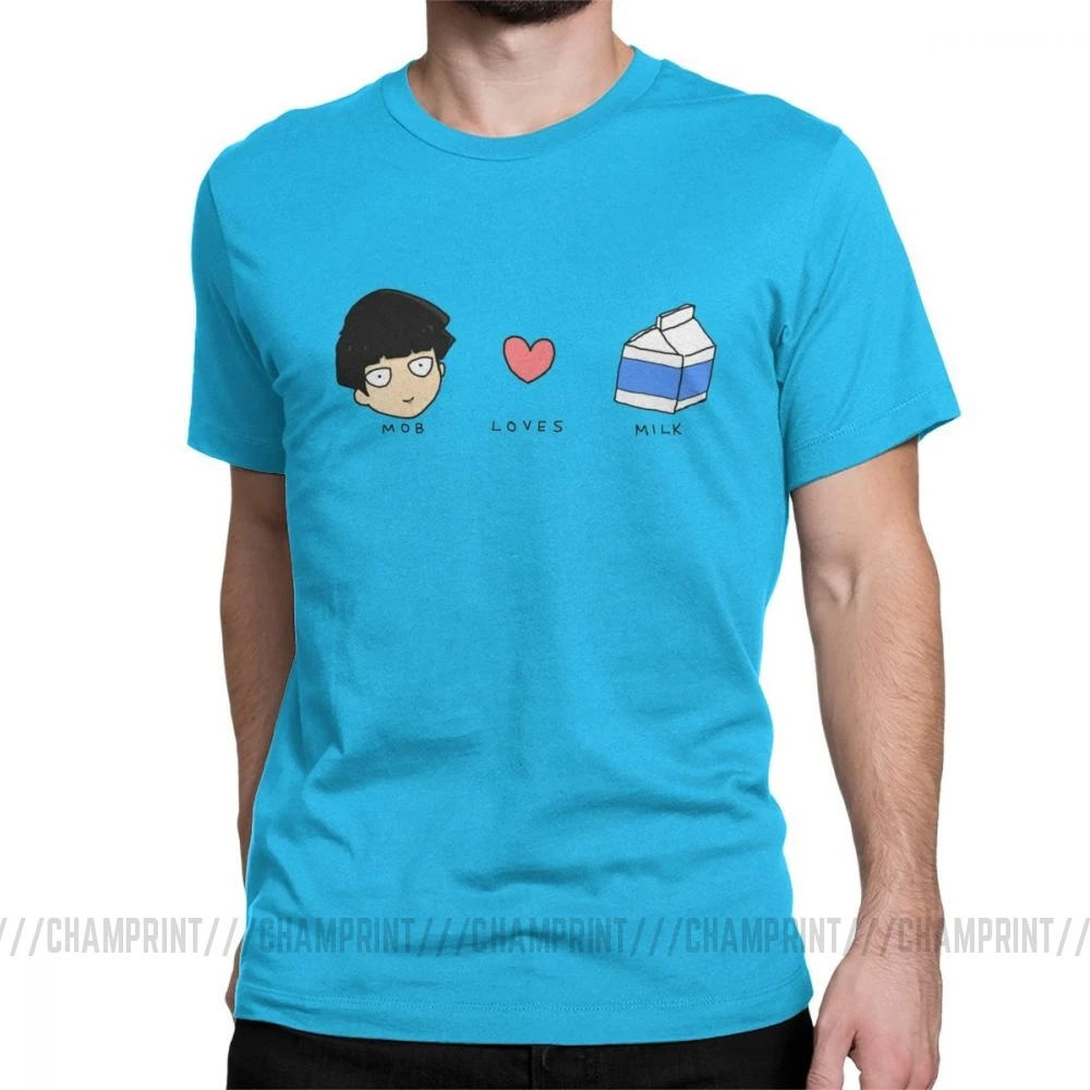 Mob Loves Milk Mob Psycho 100 футболки мужские хлопковые новые футболки с круглым вырезом футболка с коротким рукавом Одежда с принтом - Цвет: Королевский синий