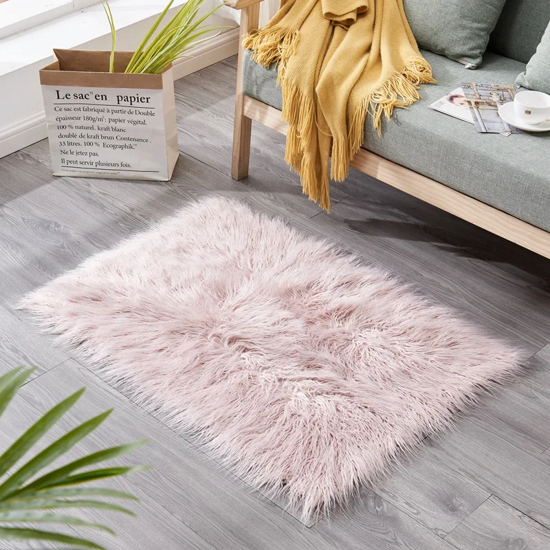 pink Ковер из искусственной шерсти для спальни, декоративные коврики из искусственного меха овчины, подушки для сиденья, пушистые моющиеся ковры для гостиной - Цвет: pink