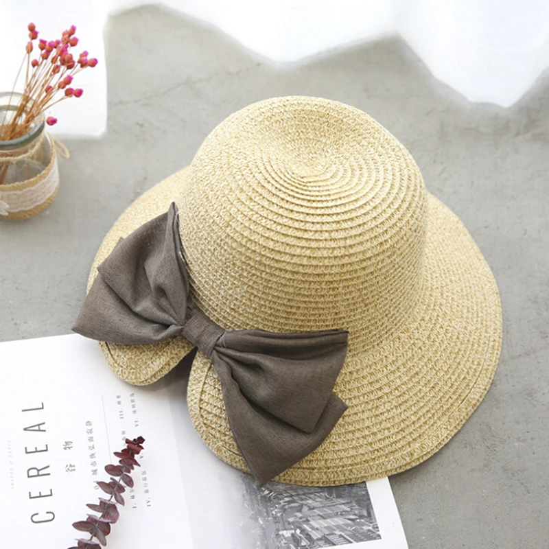 as picture Складной солнцезащитный козырек Femme cap Женская соломенная шляпа Bowknot затенение от солнца Кепка с широкими полями для студентов - Цвет: as picture