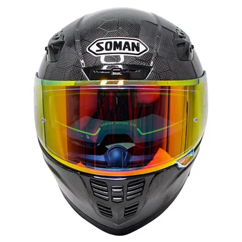 

Dot Approved Soman SM-X7 Retro Snake Pattern Carbon Fiber Full Face Gold Visor Classic casco capacete moto Motorcycle Helmet