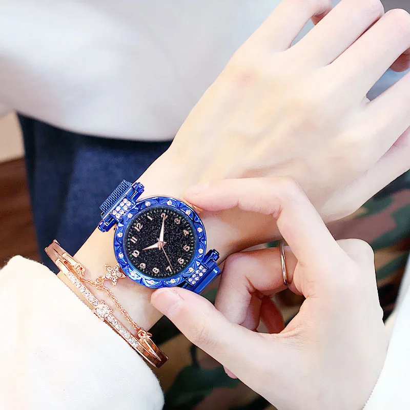 Роскошные женские часы браслет модные женские звездное небо магнитные часы повседневные Стразы Наручные часы женские часы relogio feminino