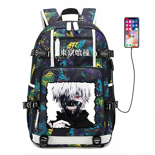 2020 Токийский Гуль Kaneki Ken рюкзак с USB портом сумка узором под змеиную кожу школьные