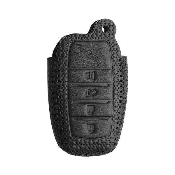 Leather Car Key Cover for Toyota Prado Camry Rav4 Fortuner Highlander 4 button Remote Case Keychain Keyless Replacement Shell - Color Name: Black no keychain
