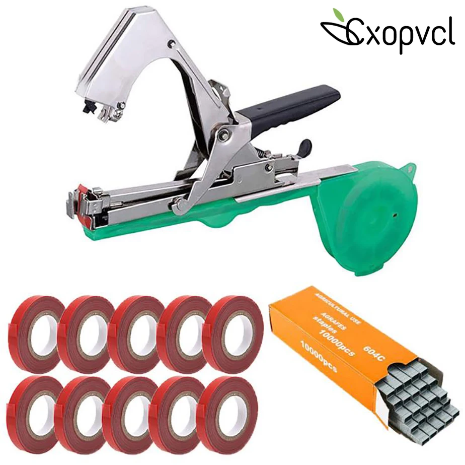 

Plant Tying Machine, Gardening Tapetool Gun with 10 Rolls of Tape and 1 Box of Staple for Vegetable,Tomato, Cucumber and Flower