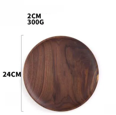 24CM Черный Массив ореха, круглая деревянная доска, бытовой сервировочный лоток, стейк, фруктовые закуски, лоток для еды, столовые приборы, тарелка для хранения - Цвет: 24CM