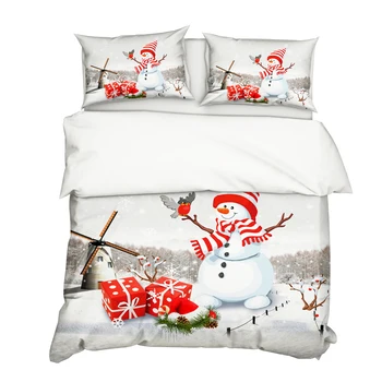 

2/3Pcs Christmas Bedding Set 3D Snowman Printed Pattern Duvet Cover Set Soft Pillowcase Bedding Sets Bedclothes Bed Set Supplies