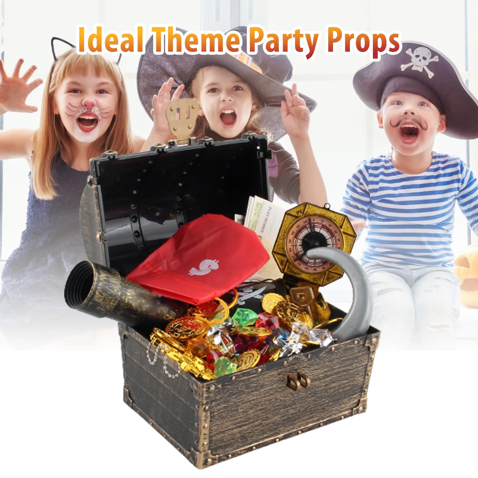 143pcs Plastic Gold Treasure Coins Captain Pirate Party Pirate Treasure Chests Child Treasure Chests Gold Coin Jewelry Gems Toy 5