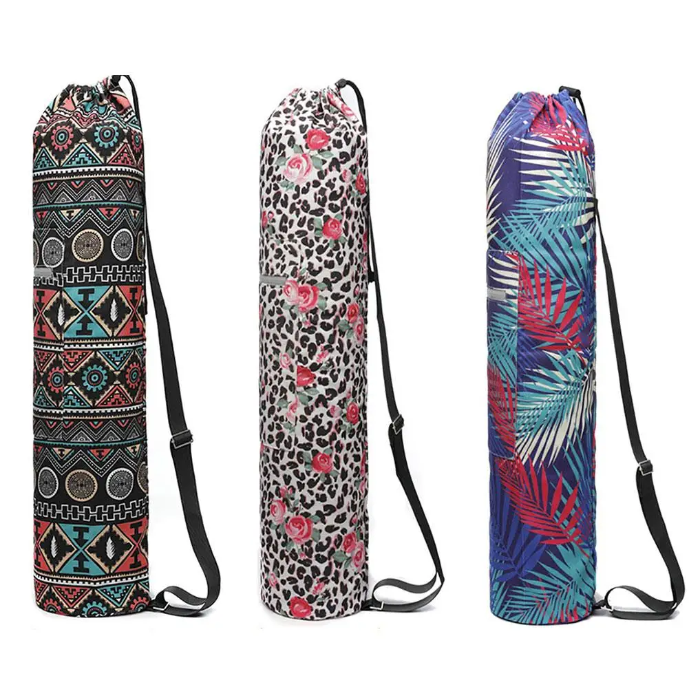 Portable Drawstring Printed Canvas Yoga Mat Bag Gym Fitness Carry Pouch Shoulder Backpack Dance Sports Pilates Bags | Спорт и