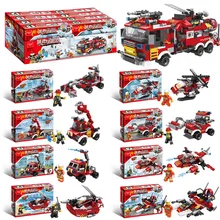 Blocs de Construction pour Enfant, Modèle de Station de Pompiers, Voiture, Hélicoptère, Camion, Briques Éclairantes, Jouets pour Jeunes