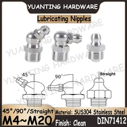 1Piece~10Pcs M4~M20 SUS304 Hydraulic Zerk Grease Nipple Fittings Lubricating Nipples 45° 90° and Straight Coarse and Fine Thread