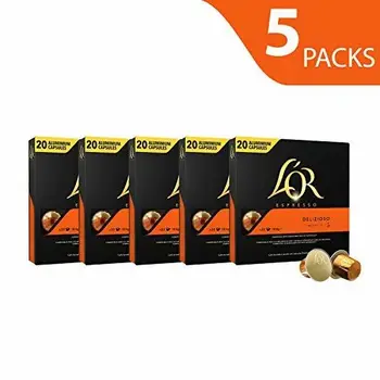 

L'OR Espresso Coffee Delizioso Intensity 5 - Nespresso®* Compatible Aluminium Coffee Capsules - 5 Packs of 20 Capsules (100