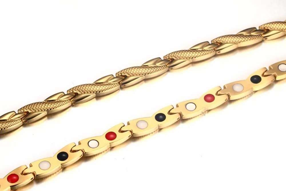 Mens Womens Choker Necklaces in Gold 2 Color Stainless Steel 4 Element Magnetic Therapy Necklace Pain Relief for Headaches and Shoulder Men Fashion Jewelry  Accessories collares collier colar 16