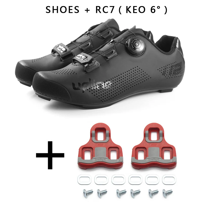 Мужские кроссовки для езды на велосипеде, SPD KEO, для гонок, для шоссейного велосипеда, для взрослых, ультралегкие, красные, белые, черные - Цвет: Black with KEO