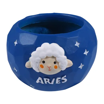 

Mini Resin Pots Small Fleshy Pots Flower Pots Garden Decorations Outdoor Decor for Home Garden Bedroom (Aries Pattern, S Size)