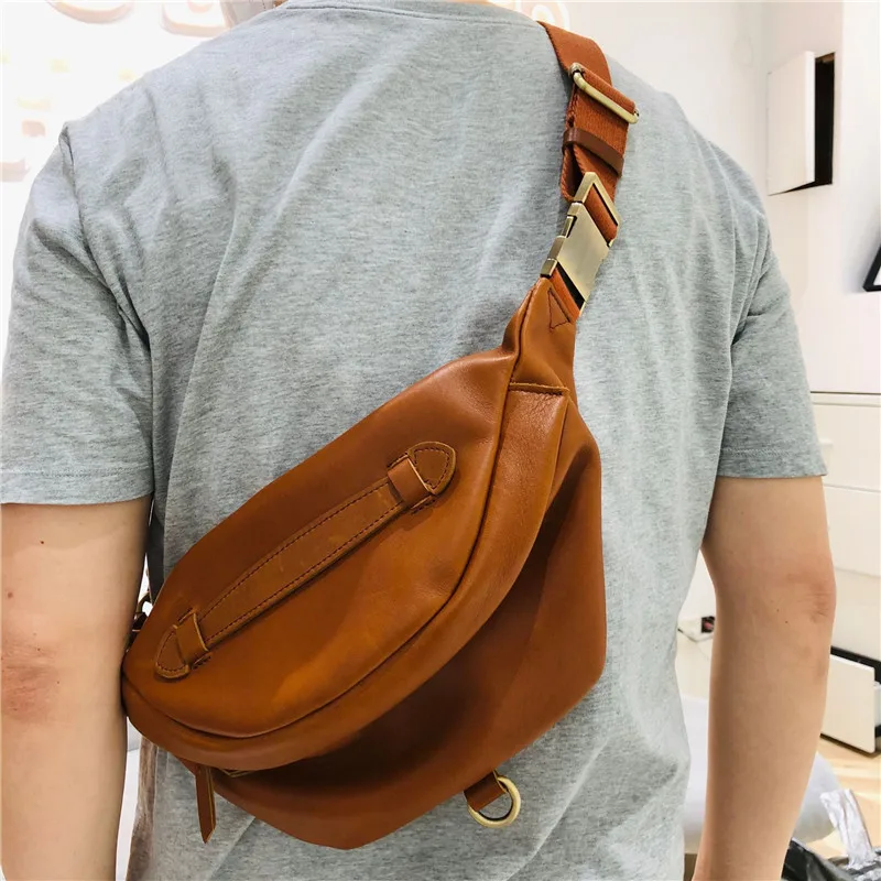 Handmade Women Chest Bag Natural Cowhide Leather Single Crossbody Bags Cool handsome Unisex Couple Locomotive Saddle Bag 2022