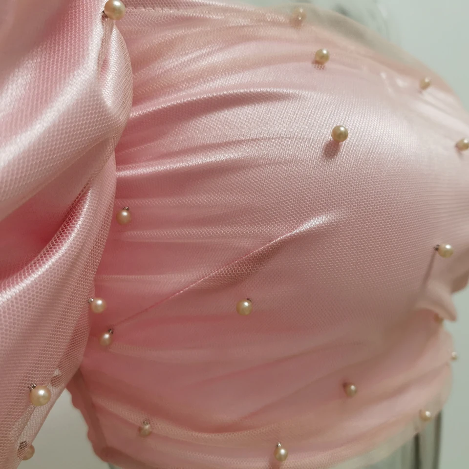 JillPeri, женская сексуальная короткая рубашка на одно плечо с рюшами, сетчатая короткая рубашка с розовым жемчугом, наряд знаменитостей, вечерние топы