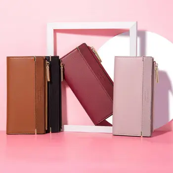

2019 new fashion women's wallet PU leather solid ultra-thin long clutch bag credit card holder purse