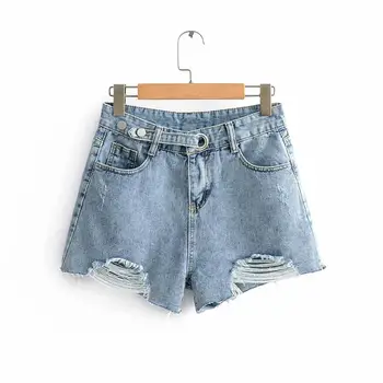

Fashionable new women's wear hole adjustment button short women's jeans