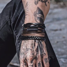 Мужские черные классические многослойные кожаные браслеты в стиле панк, регулируемые ювелирные изделия унисекс, разные стили