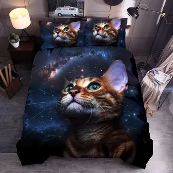 

Adult Quilt Duvet Cover Set 3D Printed Animal Cat Comforter 4pcs Bedding Sets King Size Single Full Double bed linen flat sheet