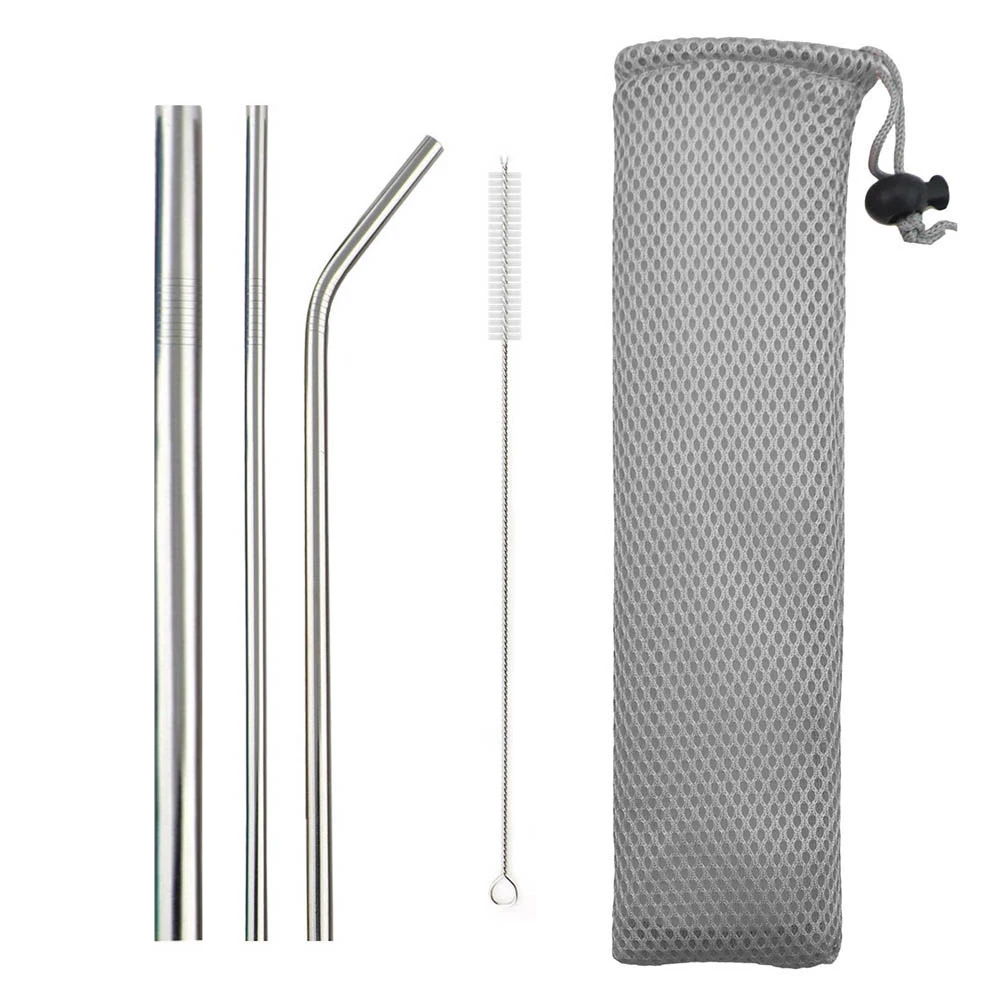 5Pcs Silver 18/10 телескопическая соломинка из Нержавеющей Стали Портативная соломинка для путешествий многоразовая складная металлическая соломинка с чистящей щеткой - Цвет: 5Pcs Silver