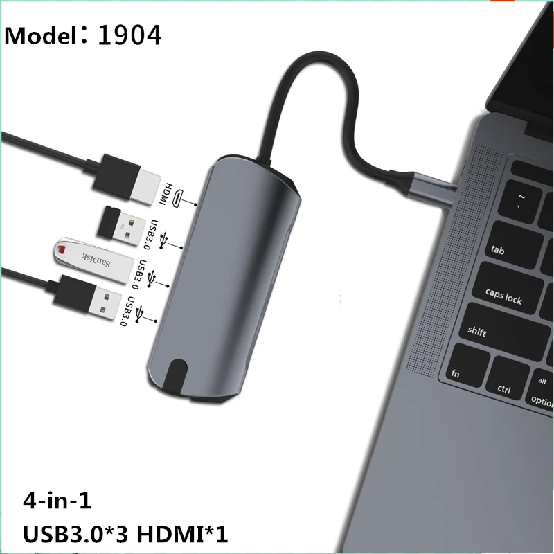 1904 hub Basix USB C концентратор Многофункциональный usb концентратор type-C разветвитель USB 3,0 концентратор HDMI RJ45 PD адаптер для Macbook Pro Аксессуары для ноутбуков USB C - Цвет: 1904 hub