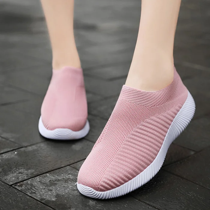 Недавно Для женщин Удобные слипоны Вязание кроссовки дышащие сетчатые обувь на платформе для любителей ходьбы для лета