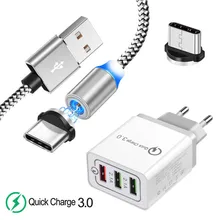 Для samsung galaxy 2 A40 A50 A70 A20 A90 S8 S9 A7 A5 телефон QC 3,0 быстрое зарядное устройство& Магнитный Тип C USB светодиодный светильник кабеля