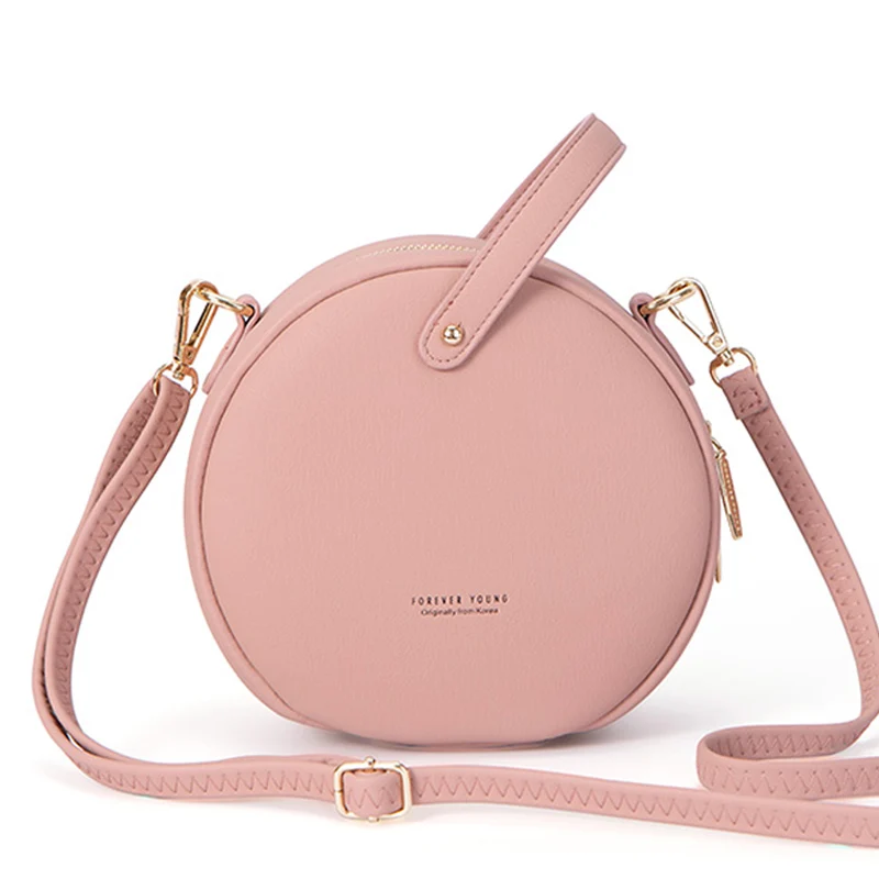 Горячая круговая дизайнерская сумка из мягкой кожи, женская сумка через плечо, женская сумка через плечо, Женская сумочка, Женская круглая сумка - Цвет: Dk Pink