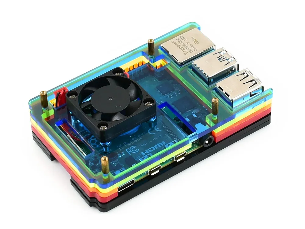Waveshare акриловый чехол для Raspberry Pi 4 с охлаждающим вентилятором цветной Радужный черный/белый цвет