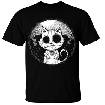 

Zombie Cat Mens T-Shirt Goth Rock Burton Halloween Spooky Undead Kitty Nightmare Streetwear Casual Tee Shirt