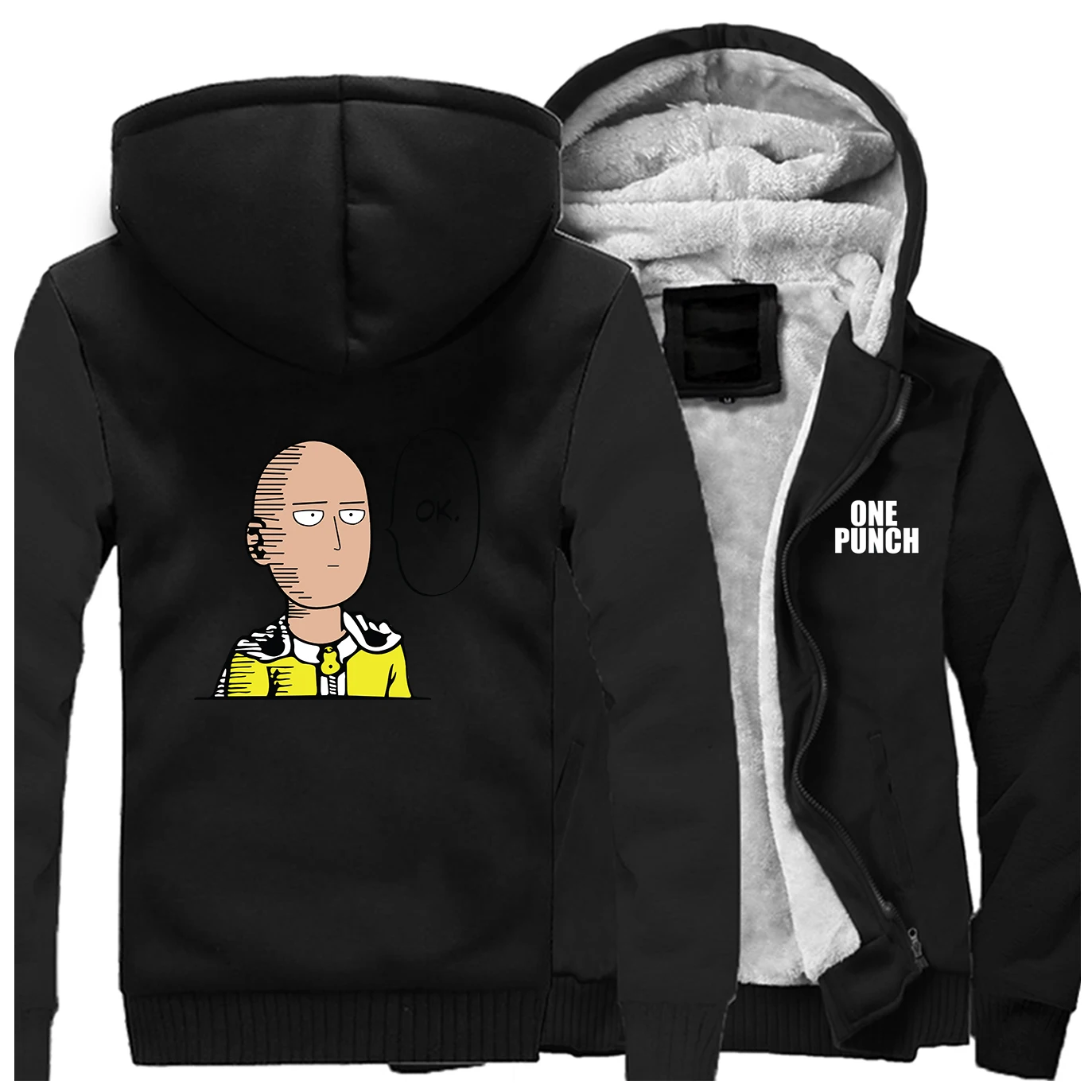 One Punch Man, толстовки, Saitama, уличная одежда, японское аниме, Мужская толстовка,, зимние пальто на молнии, Повседневная Флисовая теплая мужская куртка