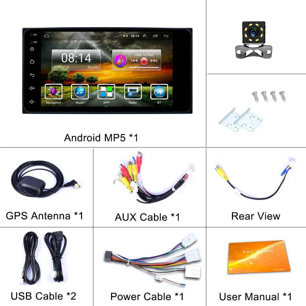 Hikity Android 8,1 2 Din " автомобильный Радио мультимедийный автомобильный плеер универсальное Зеркало Ссылка Bluetooth gps Навигация Аудио wifi для Toyota - Цвет: with 8IR camera