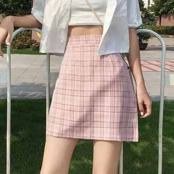 

Summer Temperament Irregular High Waist PREPPY STYLE Skirt Retro Plaid Decorative Anti-walking Skirt Women Skirts Wholesale