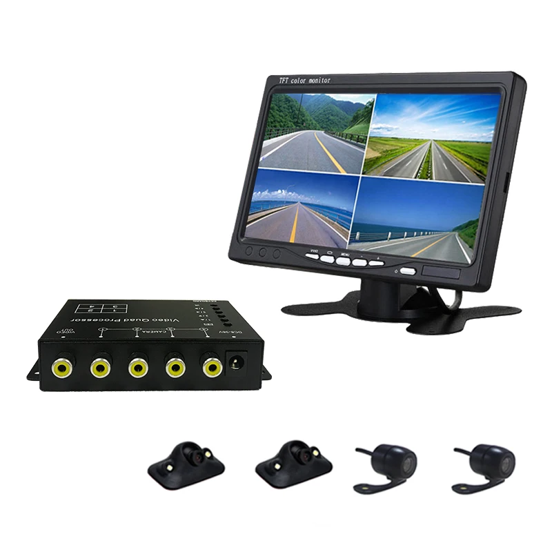 

TEXOSA bus truck Car Camera Video Quad Split Control Box Mirror Switch for front/rear/side camera NTSC/PAL supported