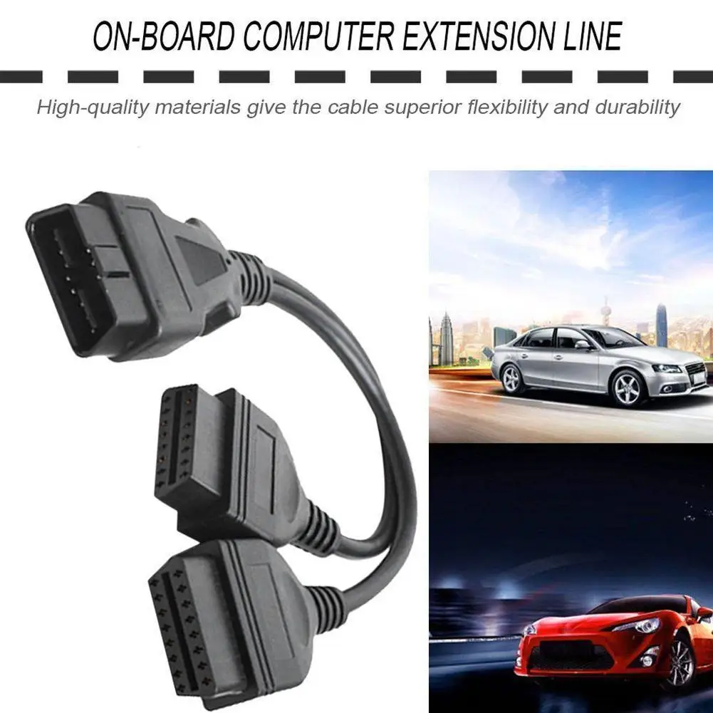 

16Pin OBD II Extension cable OBD 2 Y Splitter Adapter Line Wire Extended Female Male Interface Cable to Dual 30cm Connector V4K9