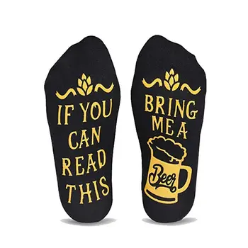 

Unisex Novelty Combed Cotton Crew Socks Funny Bring Me Beer Anti-Slip Hosiery