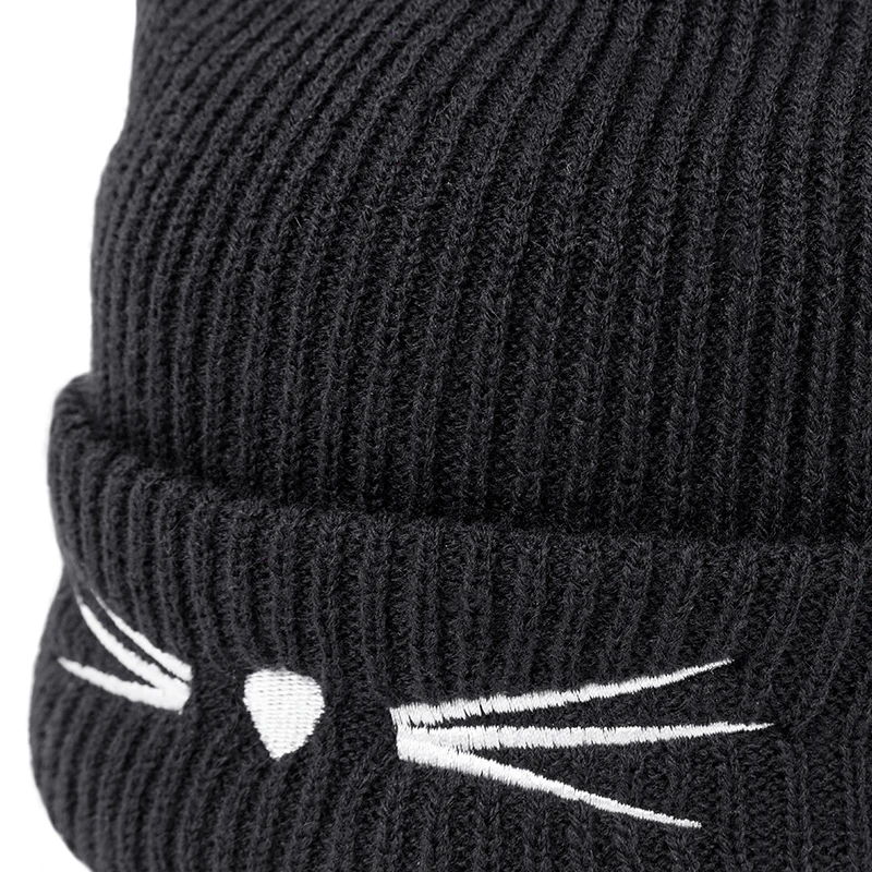 Новая зимняя Шапки для Bonnet, шерстяной шапка милые шапки свитер вязанный модный свитер из плотного головные уборы Skullies теплая наушники милый кот Для женщин