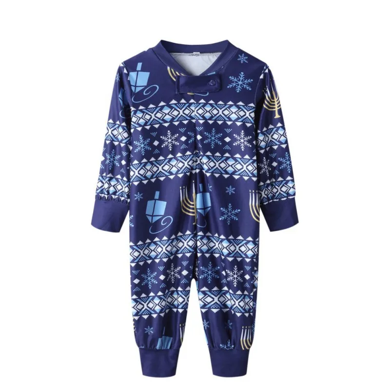 Рождественская Пижама Семейные комплекты костюм для родителей и детей с круглым вырезом домашняя хлопковая мягкая пижама из двух предметов синего цвета с принтом - Цвет: B