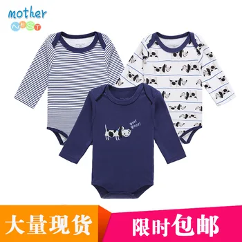 

Limited Time Customizable Infants Long-sleeve Jumpsuit Three-piece Set Europe And America Pure Cotton Triangle Crawling Clothes