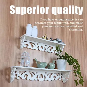 

OUTAD 2020 Newly Model White Wooden Carved Wall Shelf Display Hanging Rack Storage Rack Home Decor