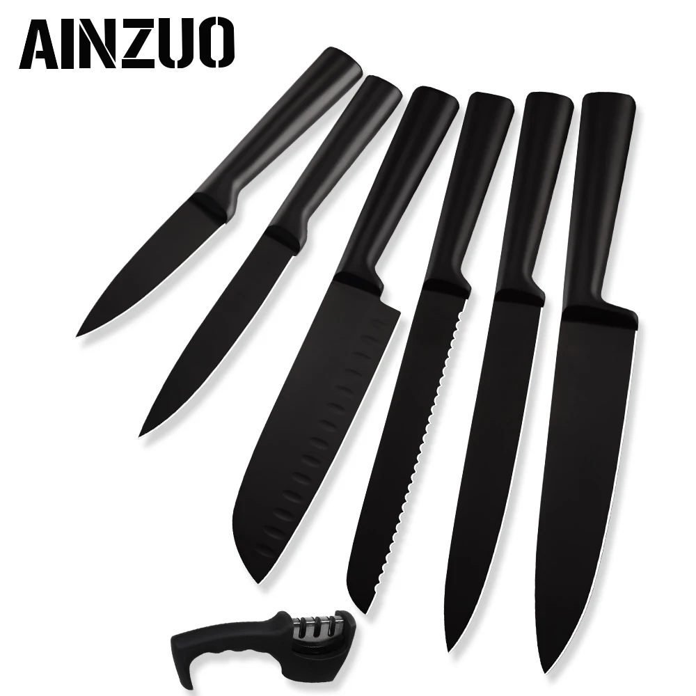 AINZUO нож шеф-повара 3cr13 набор кухонных ножей из нержавеющей стали фруктовый нож Santoku для нарезки хлеба шеф-повара кухонные аксессуары набор ножей - Цвет: B.7 pcs set