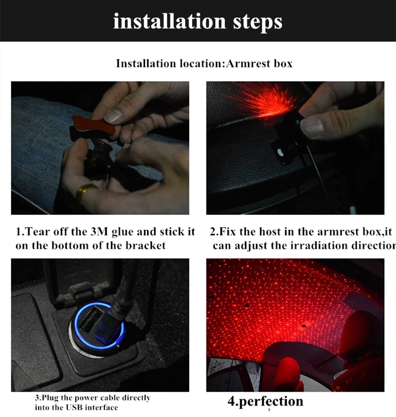 USB Автомобильное Внутреннее освещение светодиодный декоративный подлокотник коробка для крыши автомобиля полная звезда проекционный лазер, романтическая Автомобильная крыша светодиодный