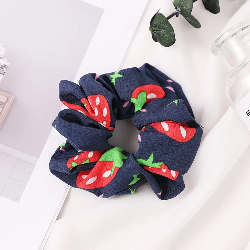 navy blue strawberry Женский милый ананас клубника сырой резинки для волос конский хвост держатель сладкий резинки повязка на голову модные аксессуары для волос - Цвет: navy blue strawberry