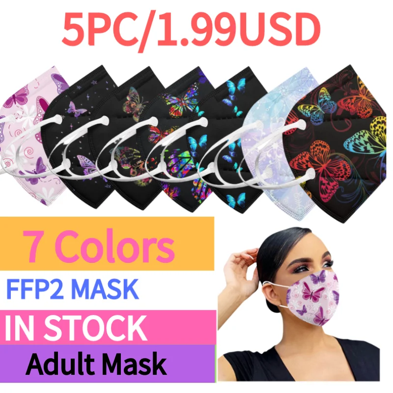 Mascarilla facial KN95 de 7 colores para adultos, máscara fpp2, ffp2reutilizable, 5 uds.