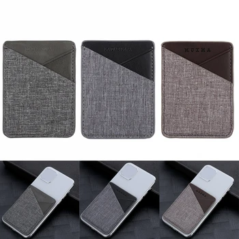 

New Universal Phone Wallet Case Stick On ID Credit Card Holder Canvas PU Self-Adhesive Cellphone Pocket Sticker Card Sleeves Bag
