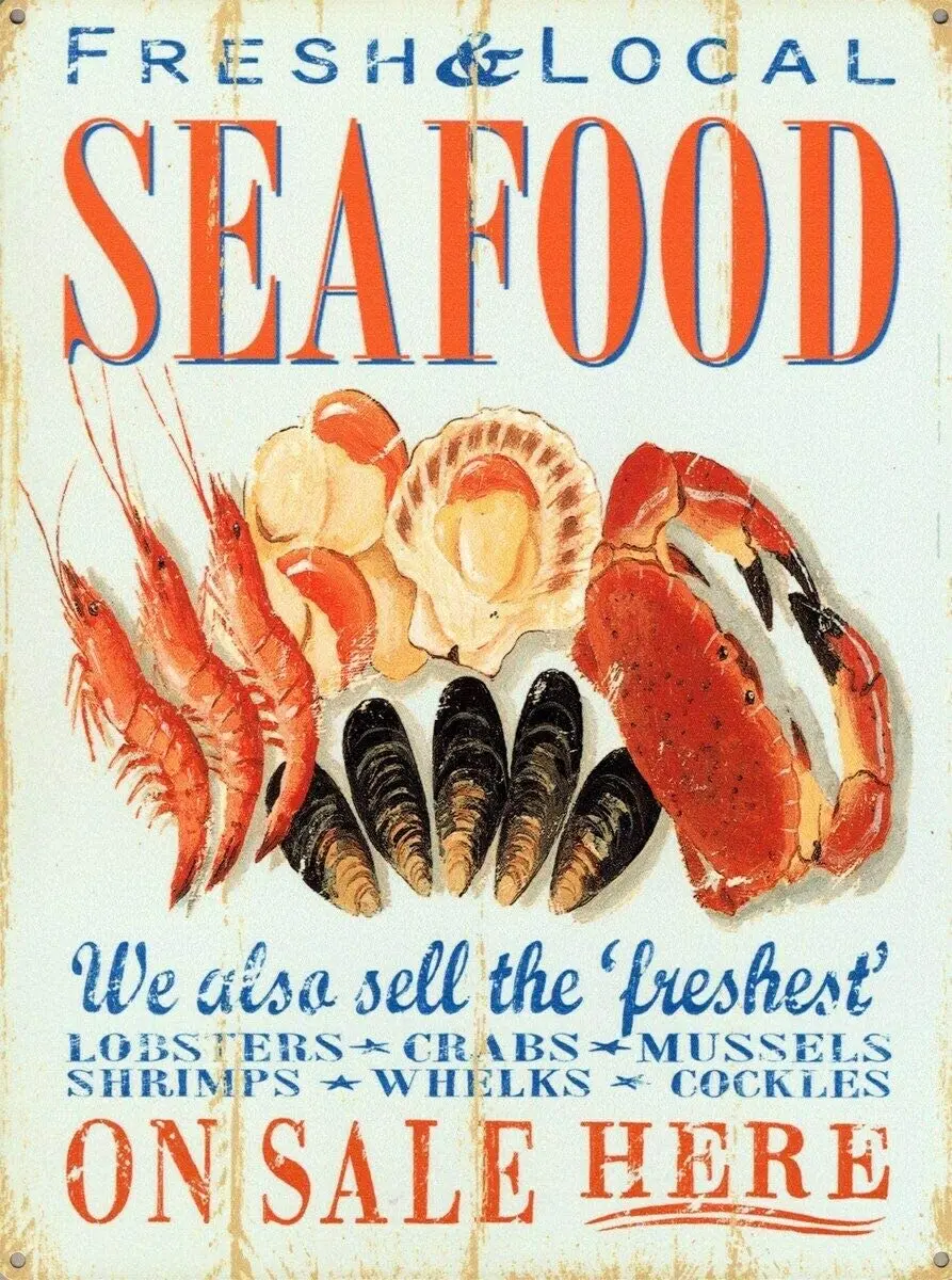 

NOT Fresh & Local Seafood Tin Retro Sign Vintage Metal Poster Plaque Warning Signs Iron Art Hanging Wall