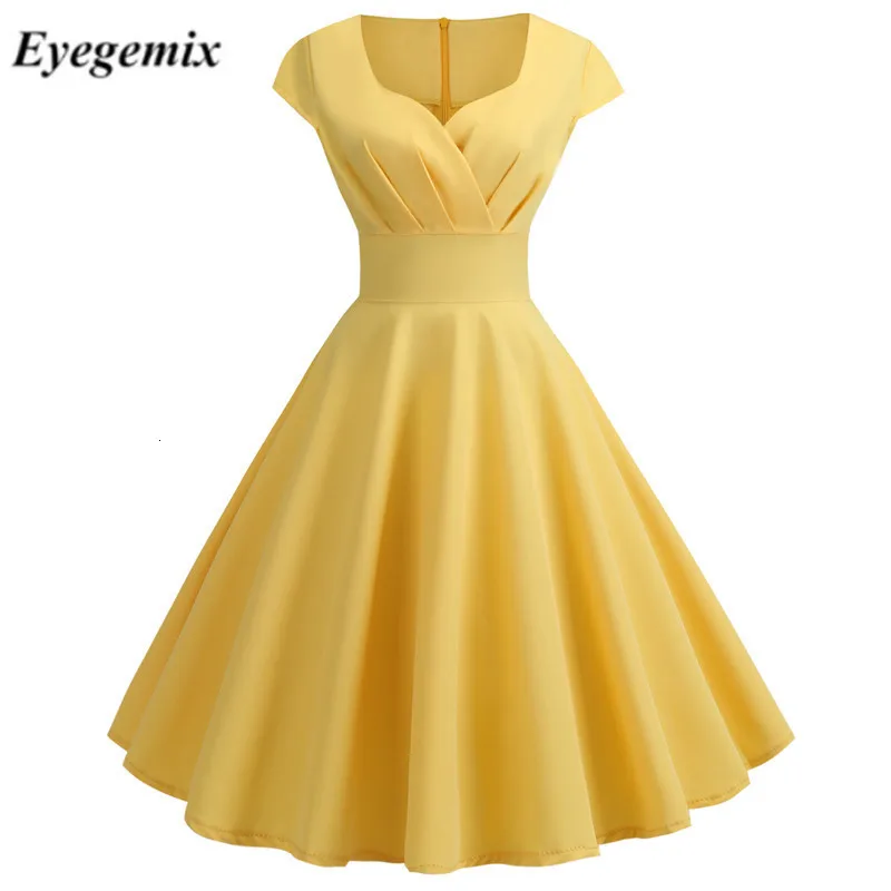 

Summer Dress Women 50 S V-neck Large Swing Vintage Dress Robe Femme Elegant Retro Pin Up Party Office Midi Dresses Plus Size