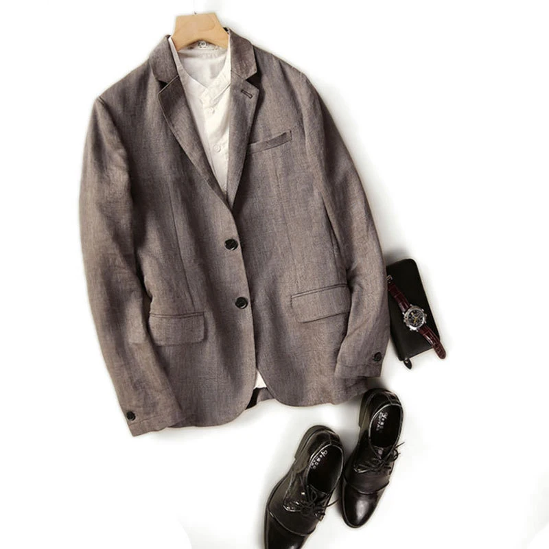 

Jacket Men Linen Suit Spring Summer Business Work Office Herringbone Casual Blazer Daily Life Dark Brown Single Breasted Fashion